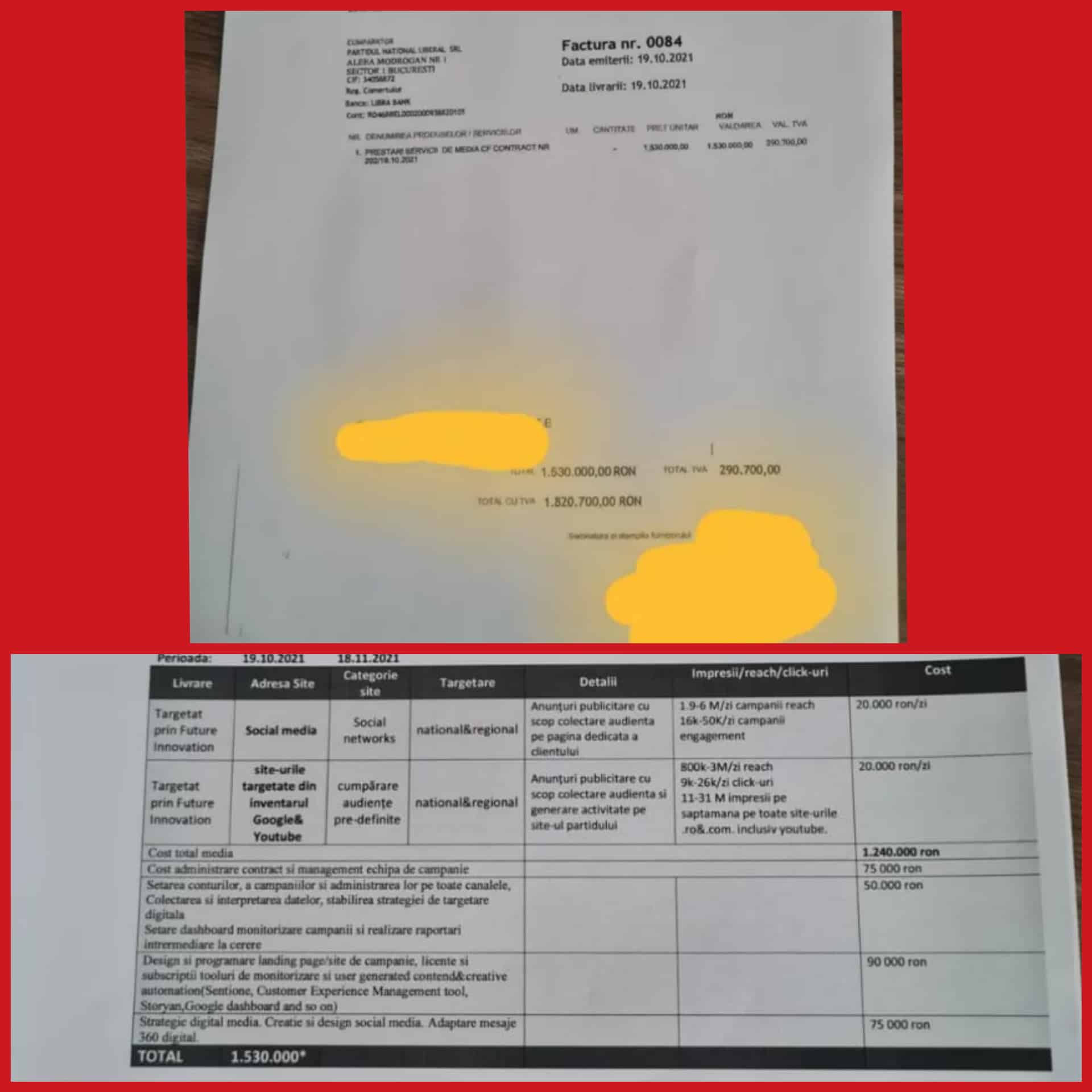 Factura emisă a doua zi și anexa cu serviciile